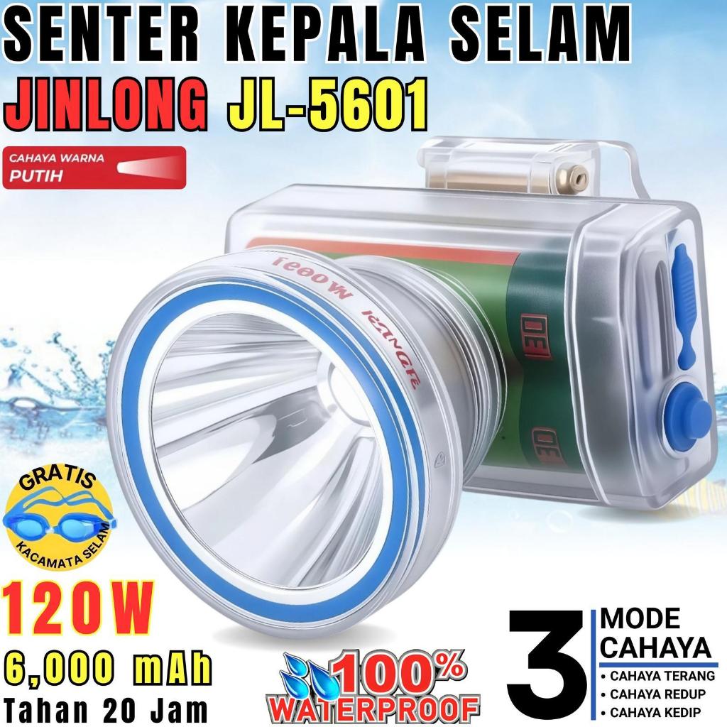Senter Kepala Headlamp Selam Diving JinLong JL-5601 120Watt Cahaya Putih Waterproof Super Terang