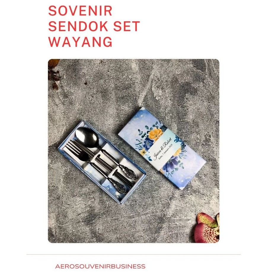 Sovenir sendok set wayang sendok garpu sumpit / souvenir sendok stainless steel tebal elegan