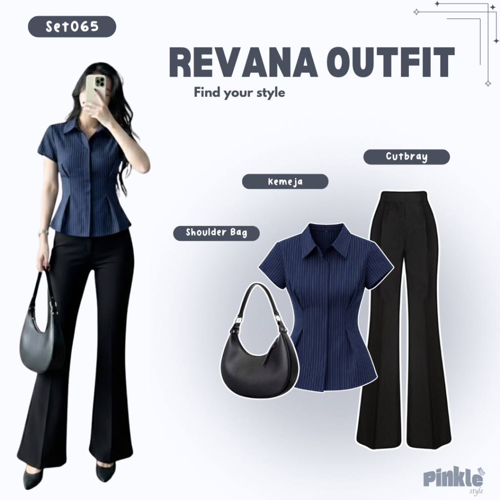 Set Wanita Revana { Kemeja + Cutbray + Shoulder Bag } Set Wanita Kekinian Korean Trending SET065