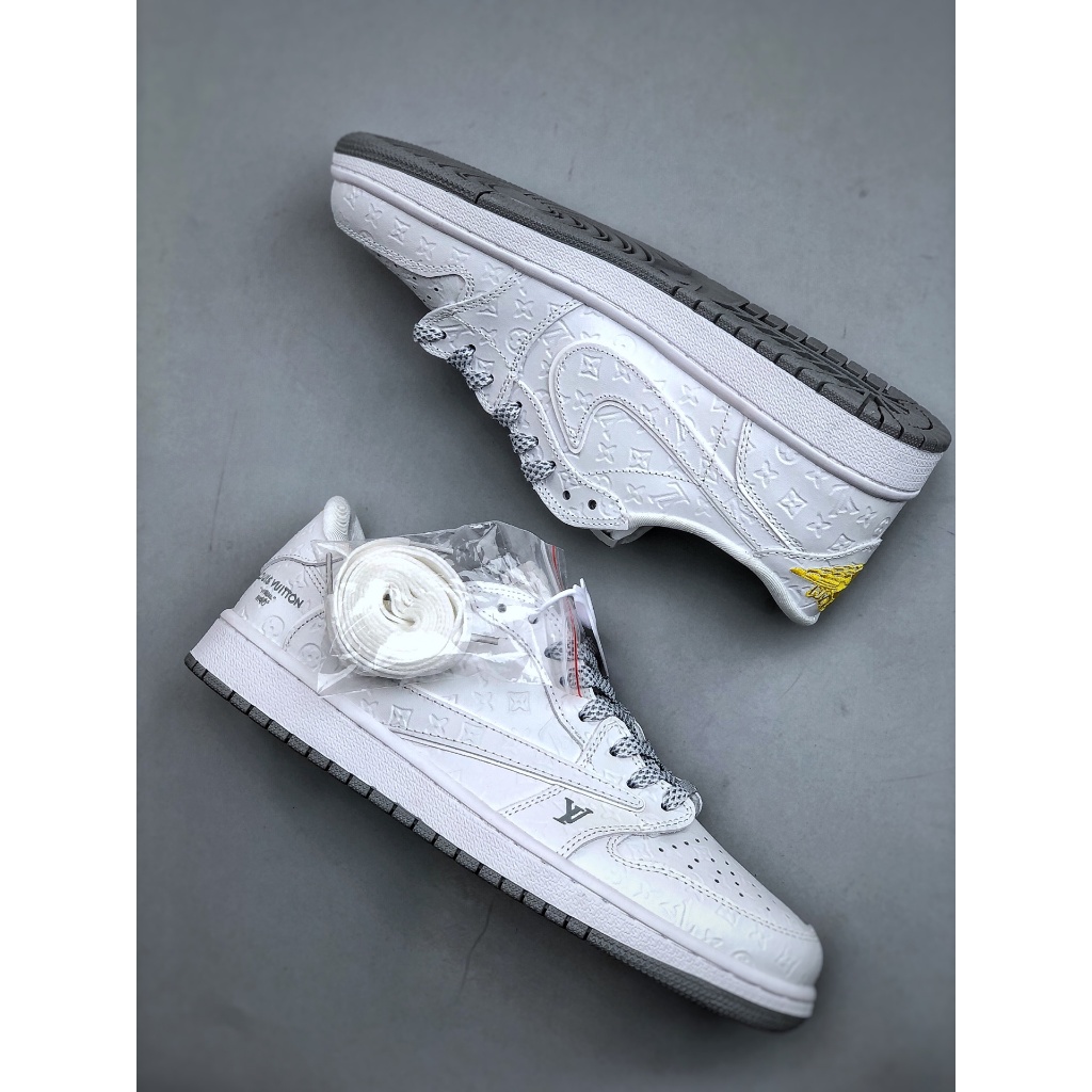 Air Jordan 1 ZOOM AIR Sepatu Basket Low Top Pria Wanita Putih Retro Anti Guncang Anti Selip Anti Aus