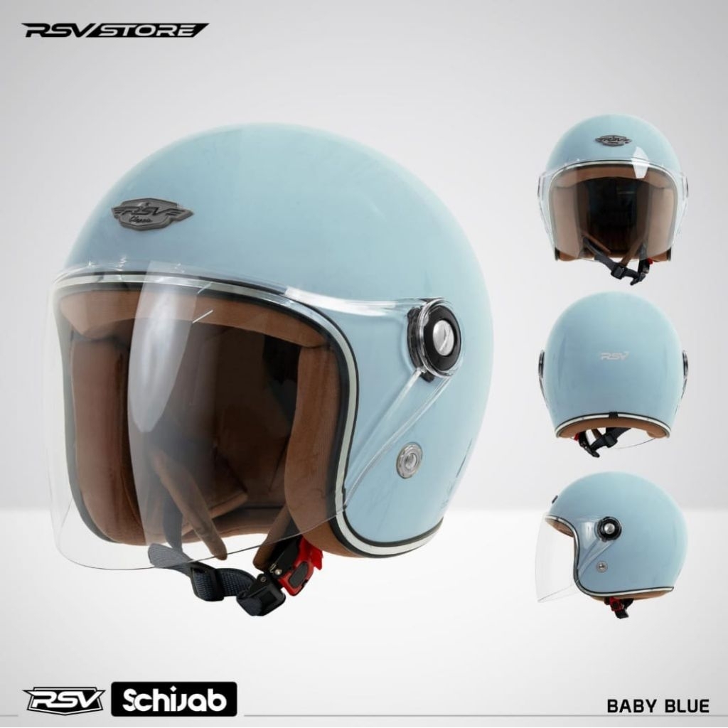 Helm RSV SC Hijab Classic Solid Baby Blue Glossy Helm Half Face Dewasa