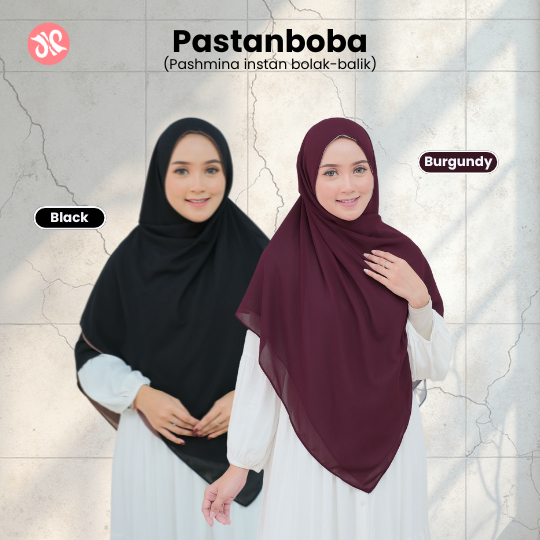 JANNAH RIVER Hijab Pastanboba Pashmina Instan Bolak Balik Bahan Ceruty Babydoll jilbab instan terbar