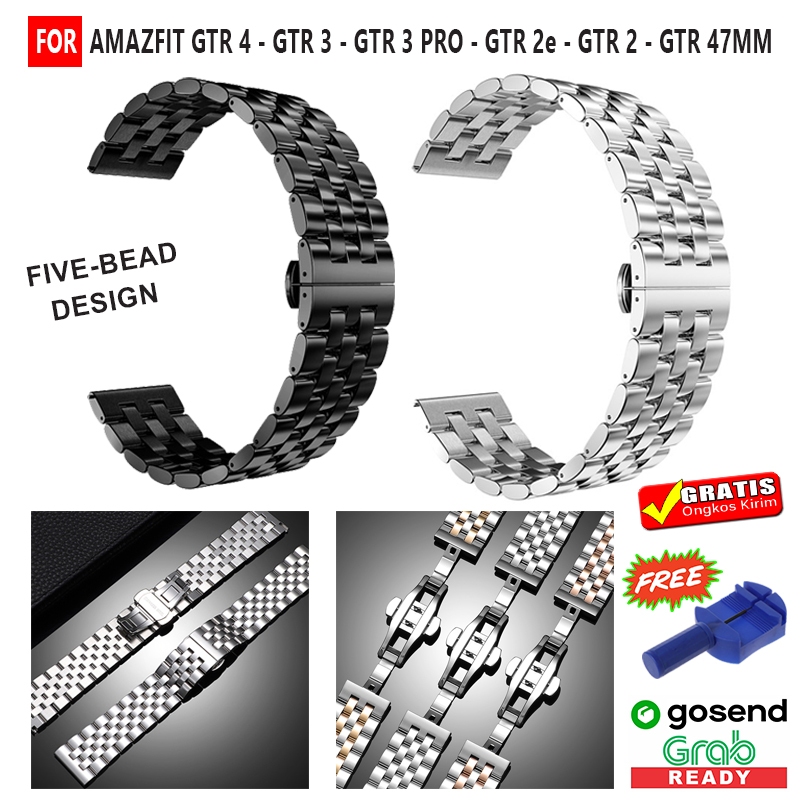TALI JAM FOR AMAZFIT GTR 4 - GTR 3 - GTR 3 PRO - GTR 2e - GTR 2 - GTR 47MM - MODEL FIVE BEAD STAINLE