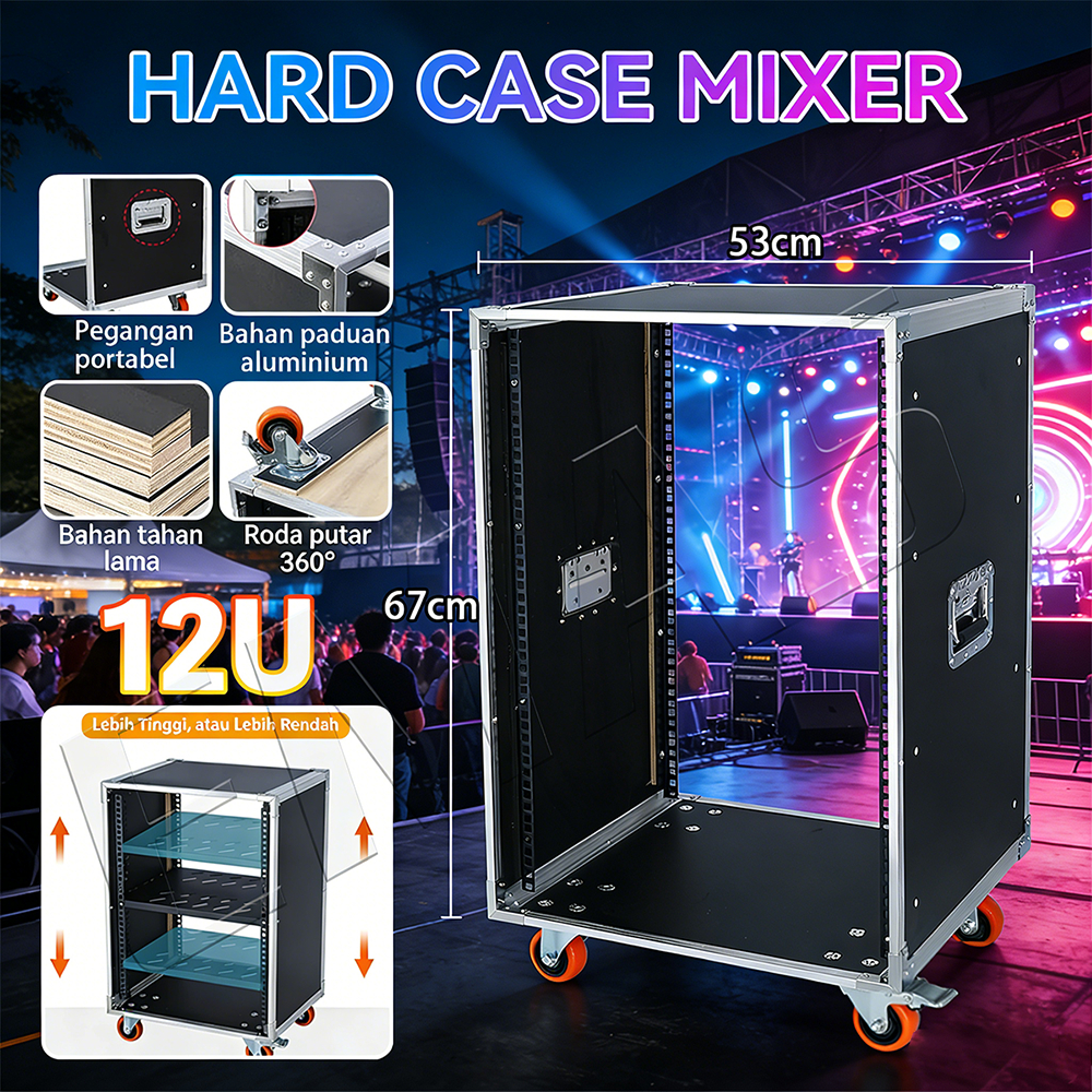 Box Hardcase Speaker Sound System Plus Mixer Rak Equipment Audio 12U Mobile Kabinet Hardcase Beroda 