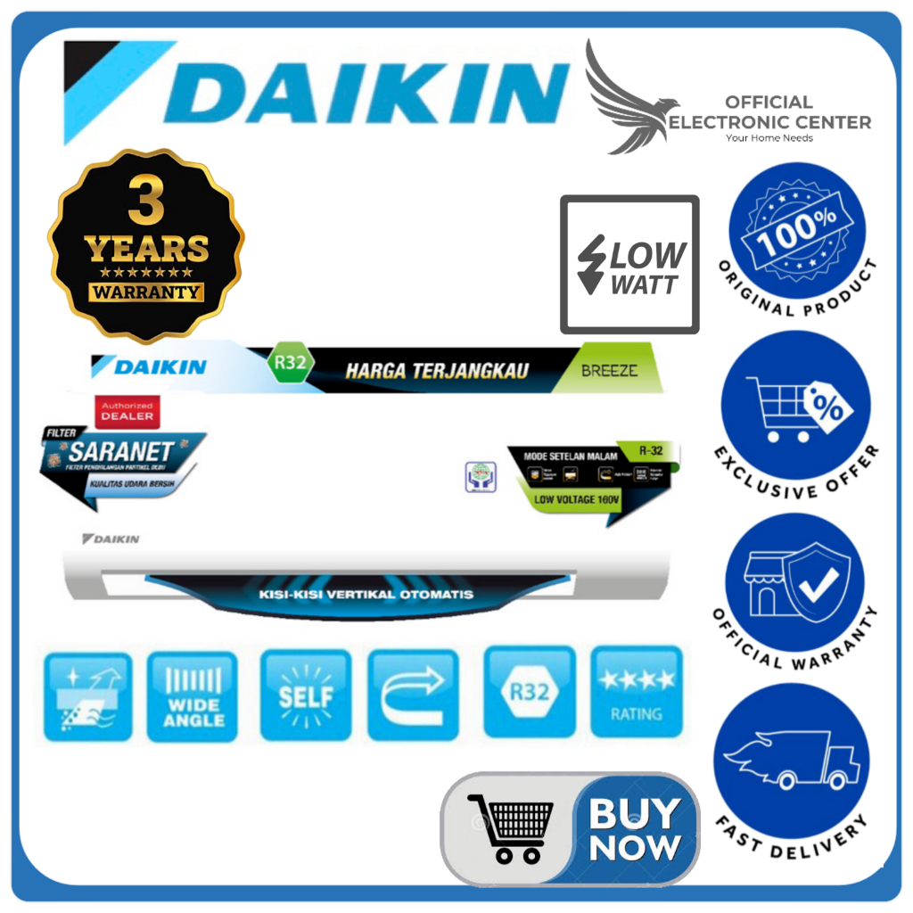 DAIKIN AC STANDARD 1 PK FTC25NV14 FTC25NV FTC-25NV SUPER LOW WATT TURBO COOLING AC DAIKIN 1PK
