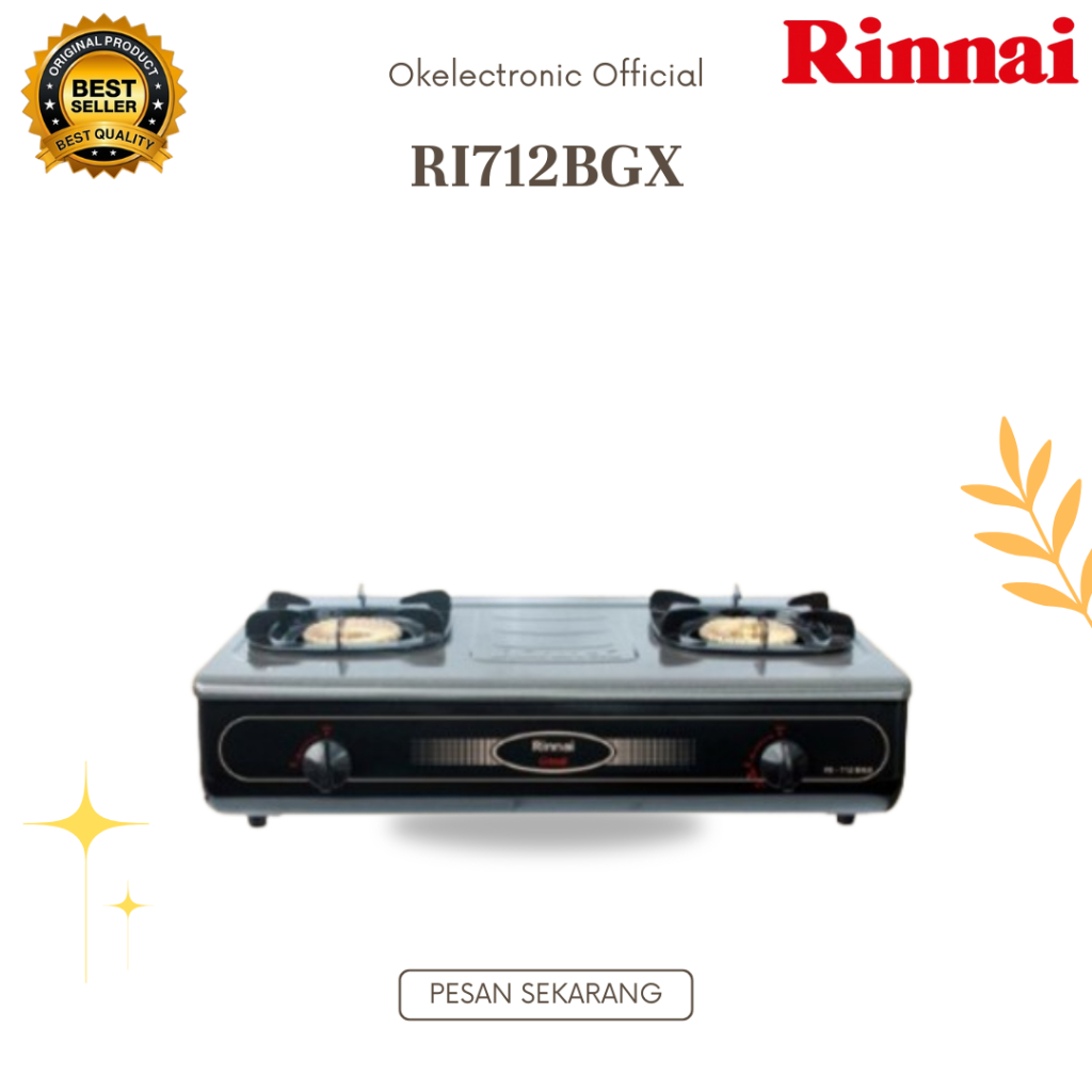 RINNAI KOMPOR GAS 2 TUNGKU RI 712BGX/RI712BGX/RI712 BGX/RI-712BGX/RI-712 BGX/ORIGINAL RINNAI/GARANSI