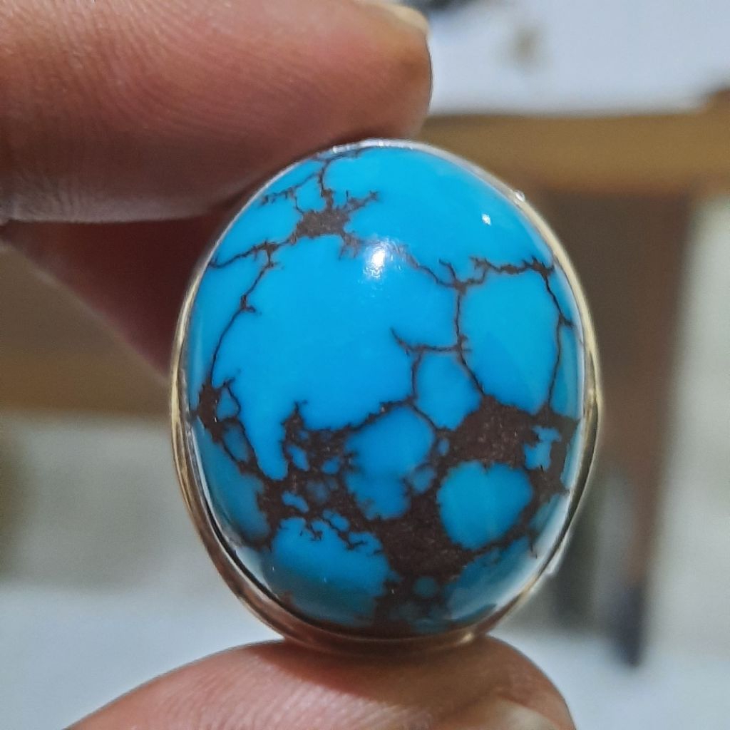 Batu akik pirus mesir super biru panci urat tegas istimewa