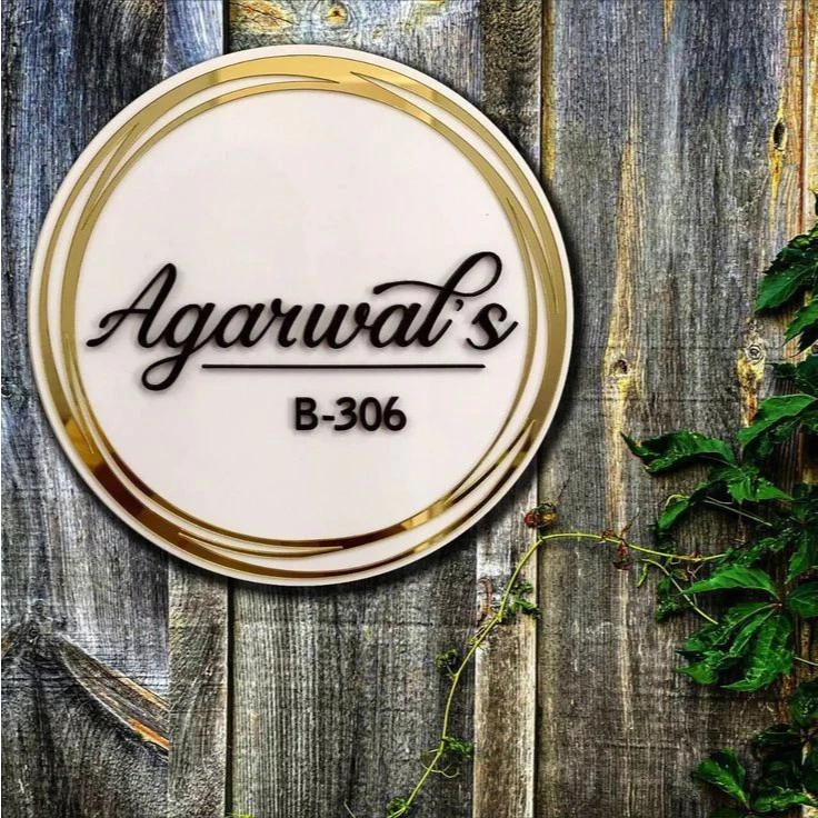 Papan Nama Toko Akrilik Papan Usaha Acrylic Plang Usaha Bulat Tulisan Timbul Lampu LED Custom Elegan