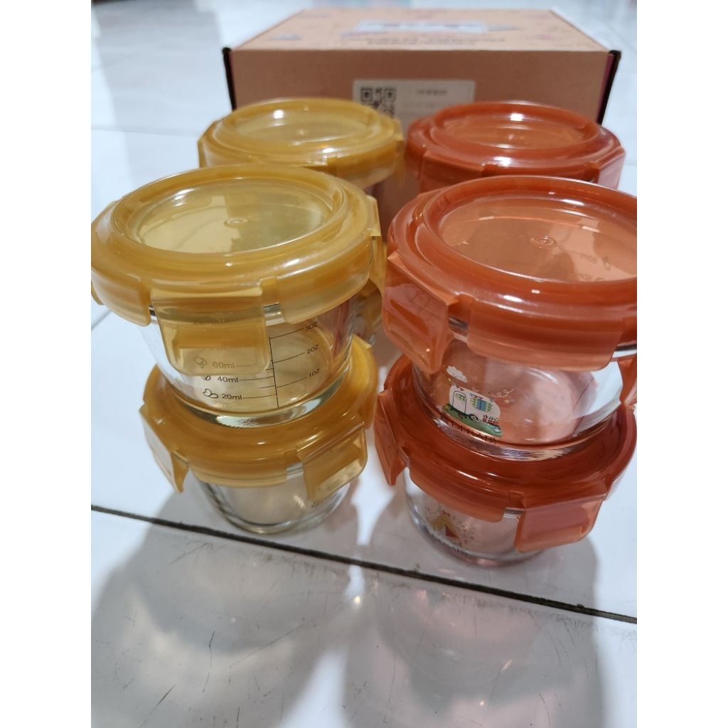 PRELOVED DE BABY BABYS FIRST STORAGE DEBELLIN FOOD JAR CONTAINER GLASS 130ML CONTAINER KACA BABY ISI