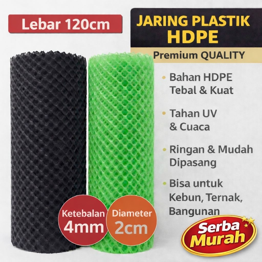 JARING RAM PLASTIK HDPE, 1 ROL PANJANG 24METER, LEBAR 120CM.