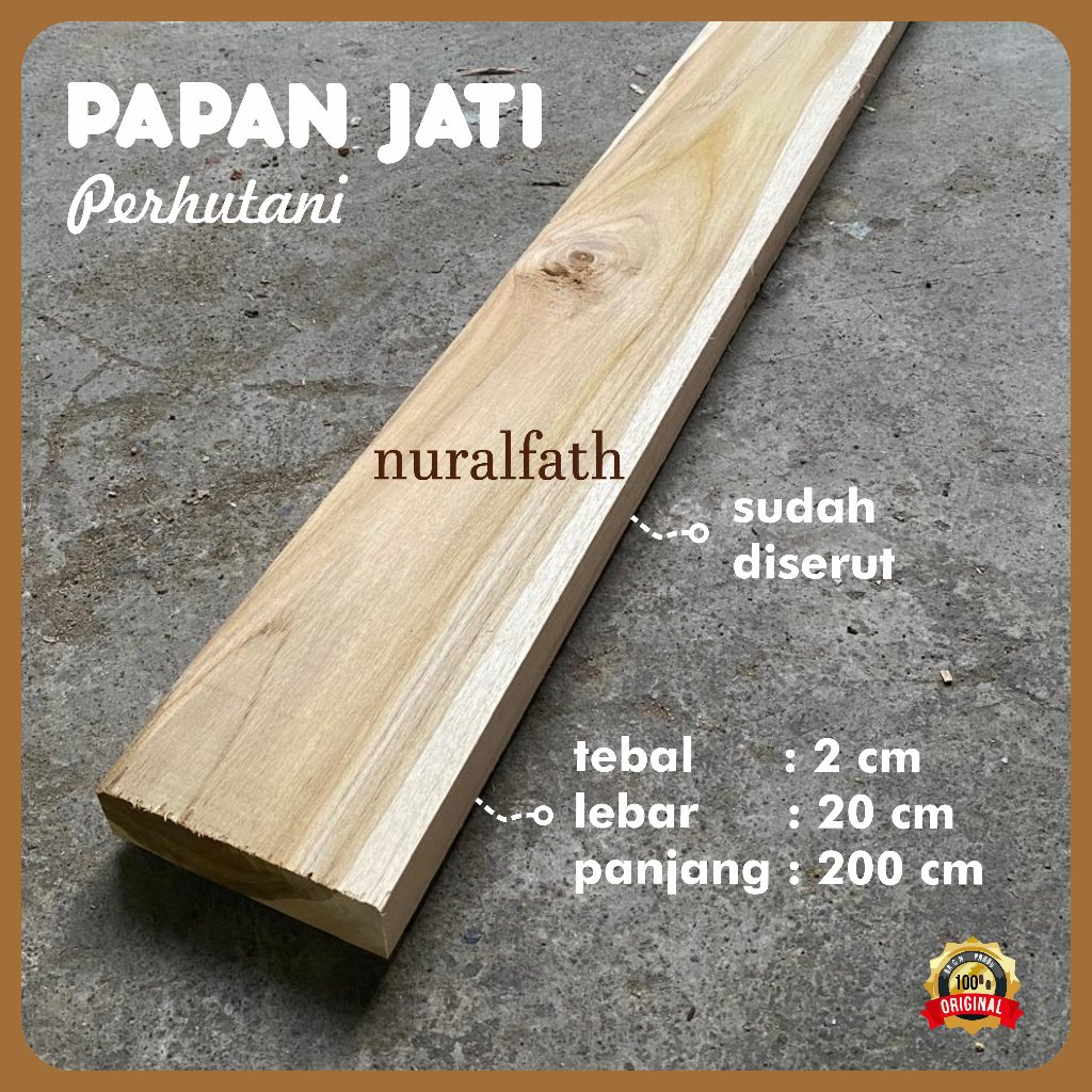 Papan Kayu Jati Utuh 2x20x200 cm Perhutani Allgrade Kondisi Sudah Serut Rapi - nuralfath -
