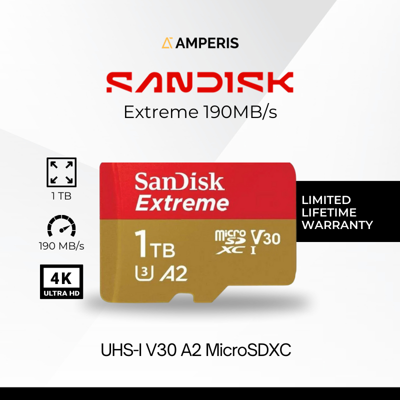 SANDISK Extreme MicroSDXC 1TB 190MB/s 4K UHS-1 C10 U3 V30 A2 Memory Card for Drone Camera CCTV Smart