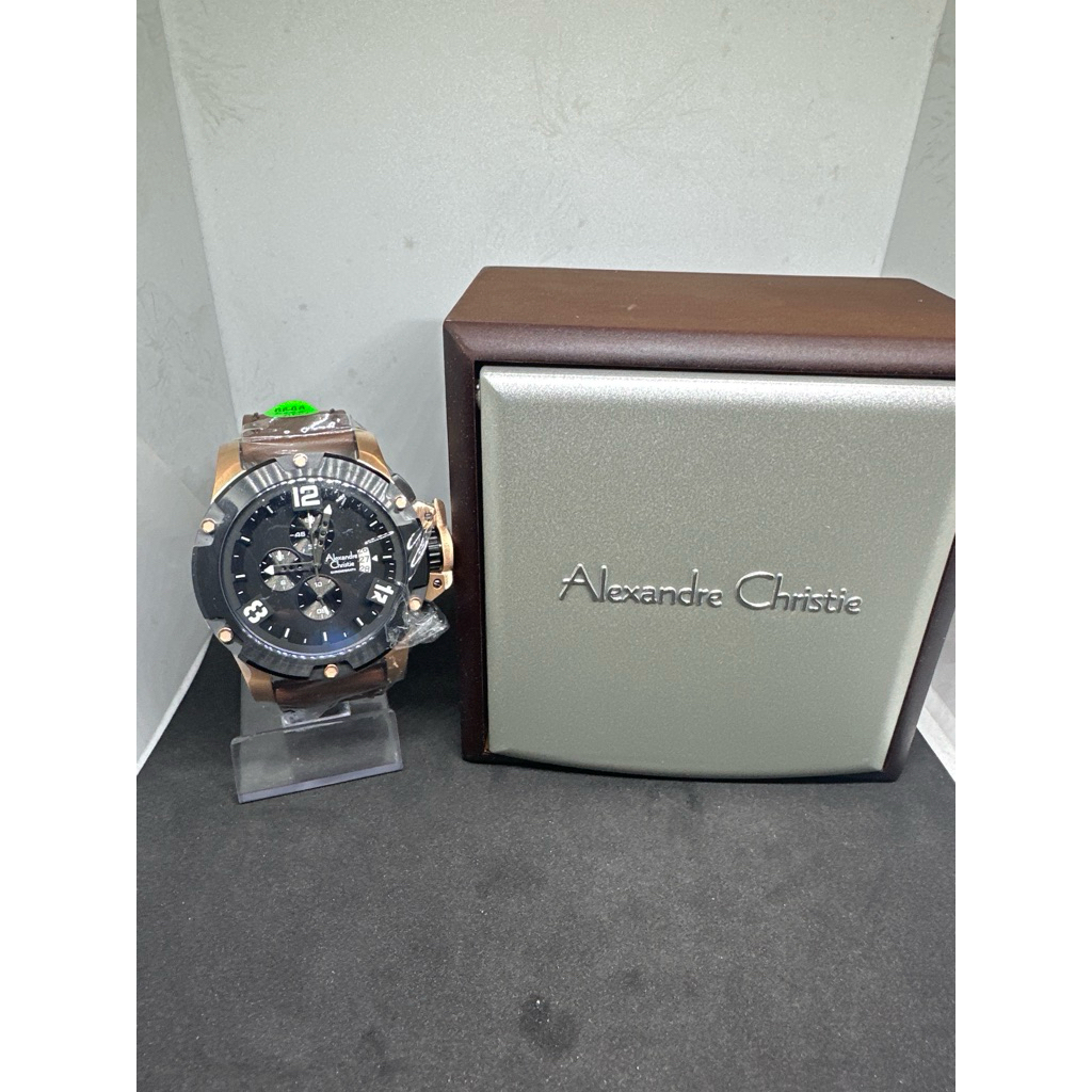 Jam Tangan Alexandre Christie “6295MC” Type Sporty Crono Tali kulit warna Coklat (Original)
