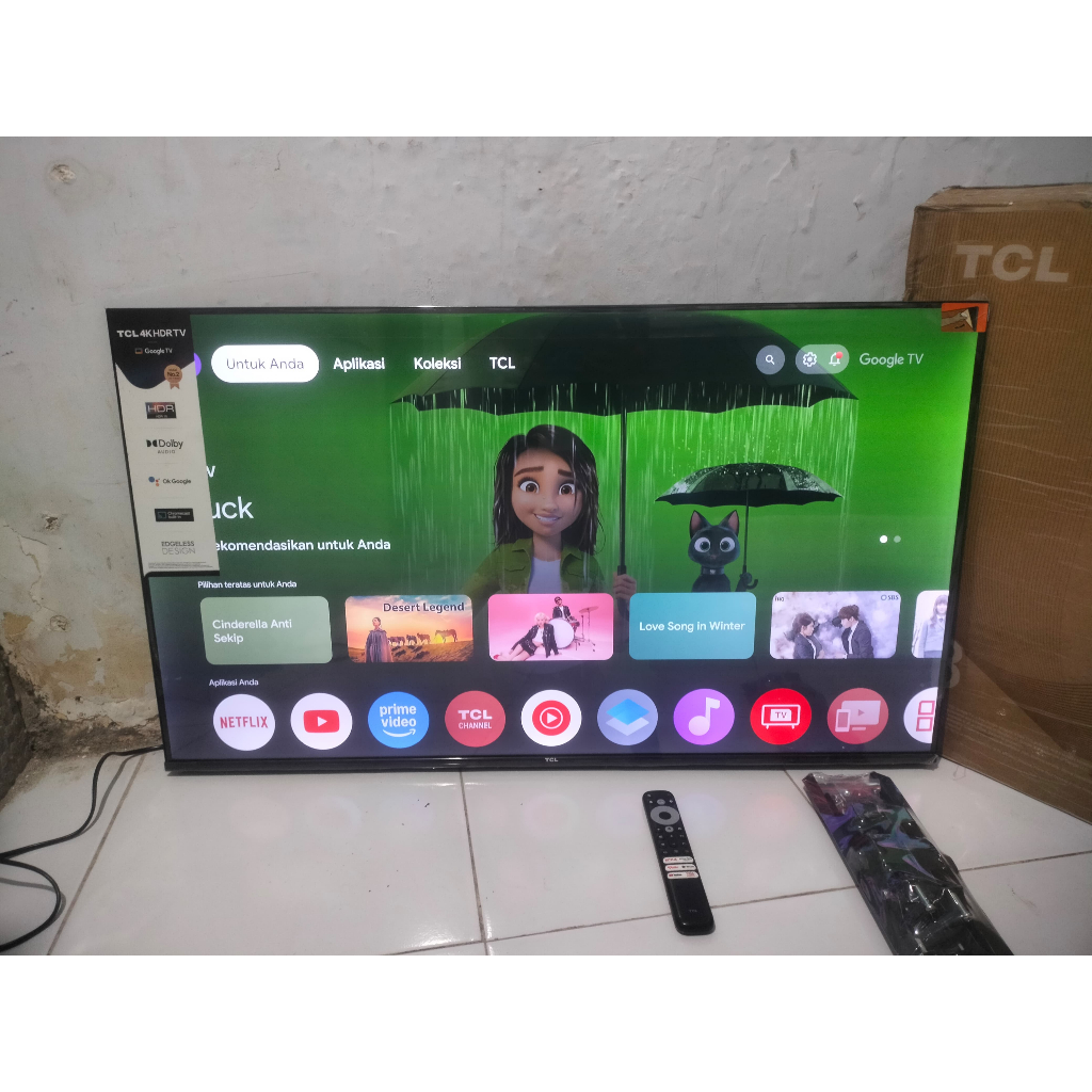 TV LED TCL 43 inci 4K UHD Google TV YouTube Digital TV Kondis bekas pemakaian 6457F