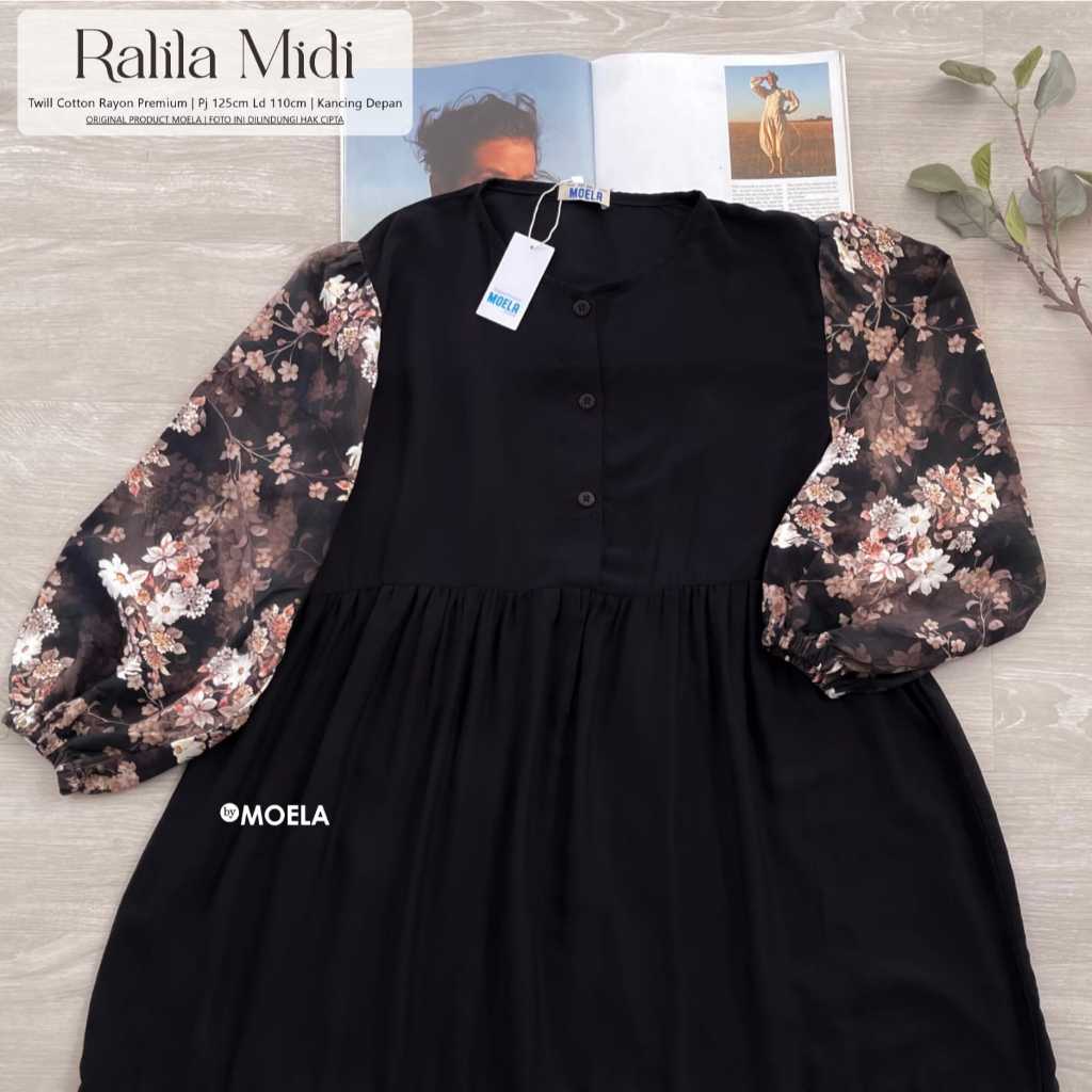 RALILA MIDI DRESS TWILL COTTON RAYON PREMIUM NYAMAN ELEGAN BY MOELA