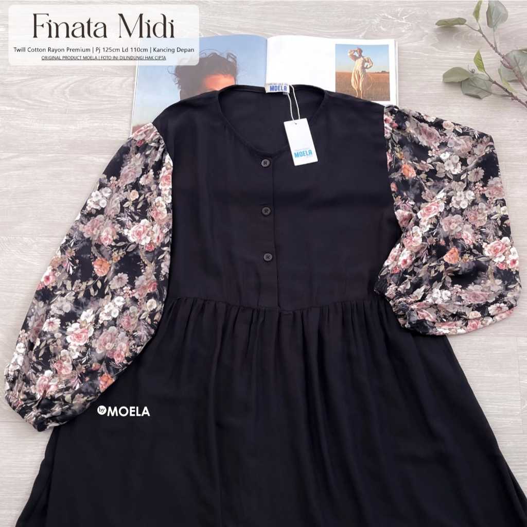 FINATA MIDI DRESS POLOS BUNGA TWILL COTTON RAYON PREMIUM MURAH BY MOELA
