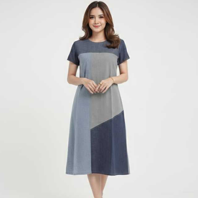 Eprise Dress Lengan Pendek - AP1468A BLUE | Dress Terusan Wanita Casual