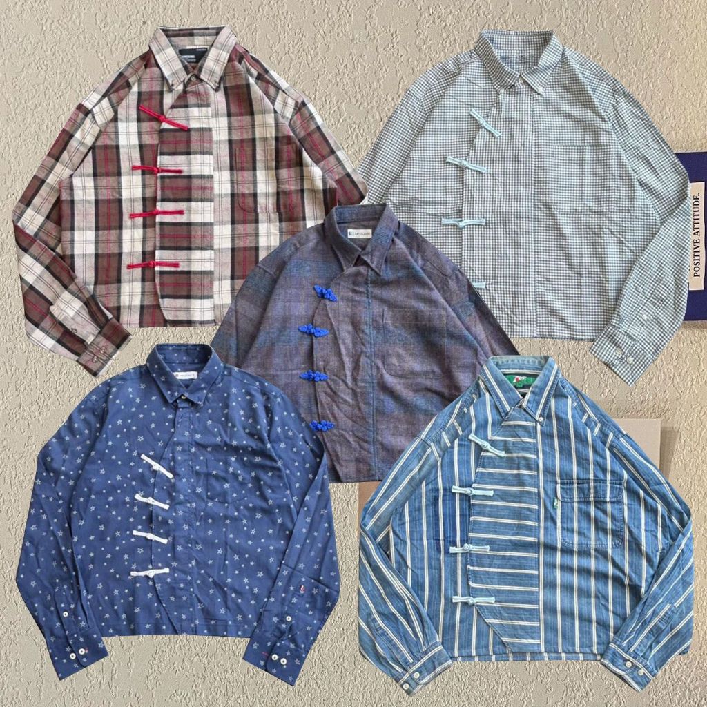 Work Plant Chinese Cheongsam Boxy Shirt Flannel Reworked