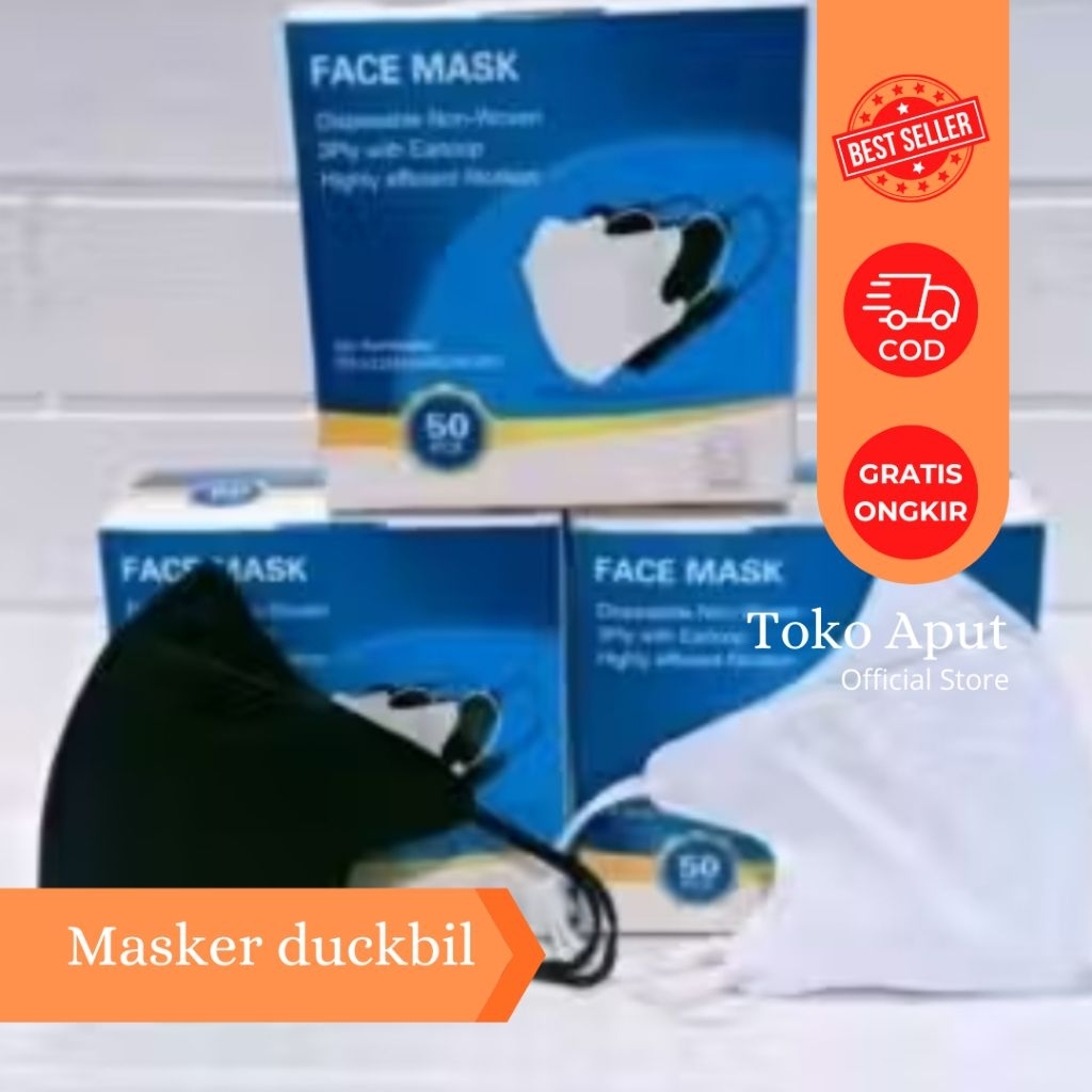 Masker duckbill garis face mask warna hitam putih (Non Box)