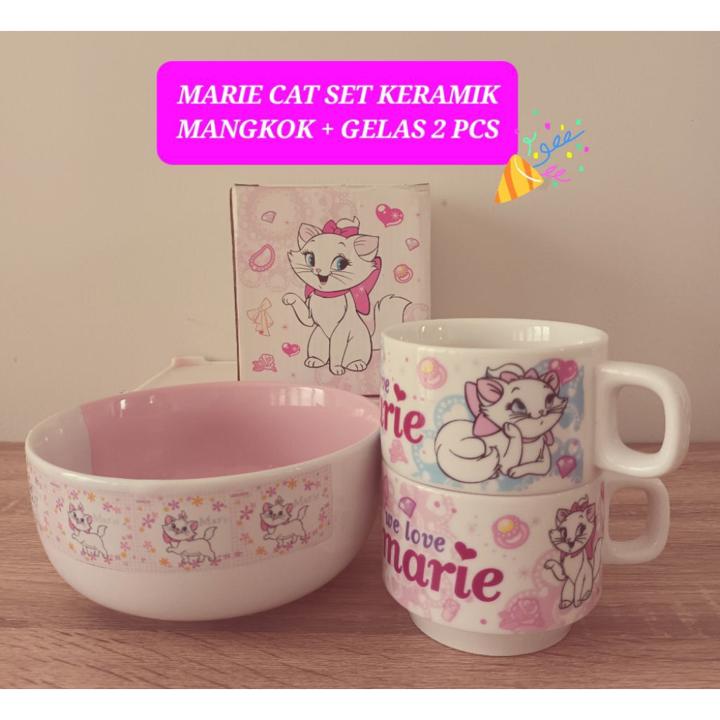 mangkuk karakter marie cat gelas keramik marie cat piring keramik marie cat set keramik piring mangk