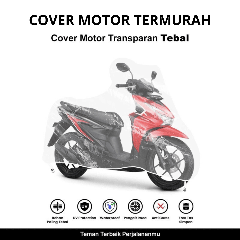 Shoozas Care Sarung Motor Honda Beat Transparan Waterproof Tebal Premium Free Tas Stiker