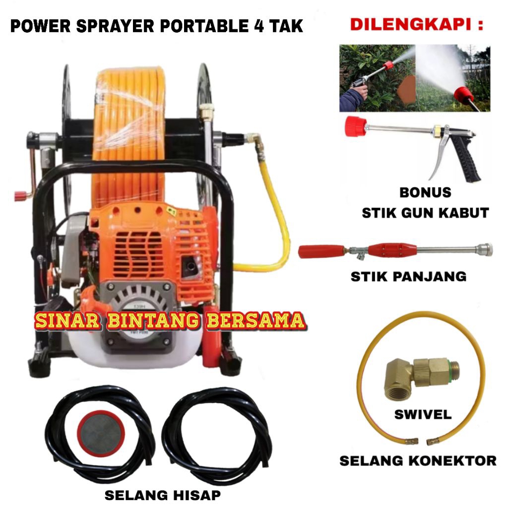 Power Sprayer Portable 4 Tak Mesin Semprot Petanian + 2 Stik Kabut