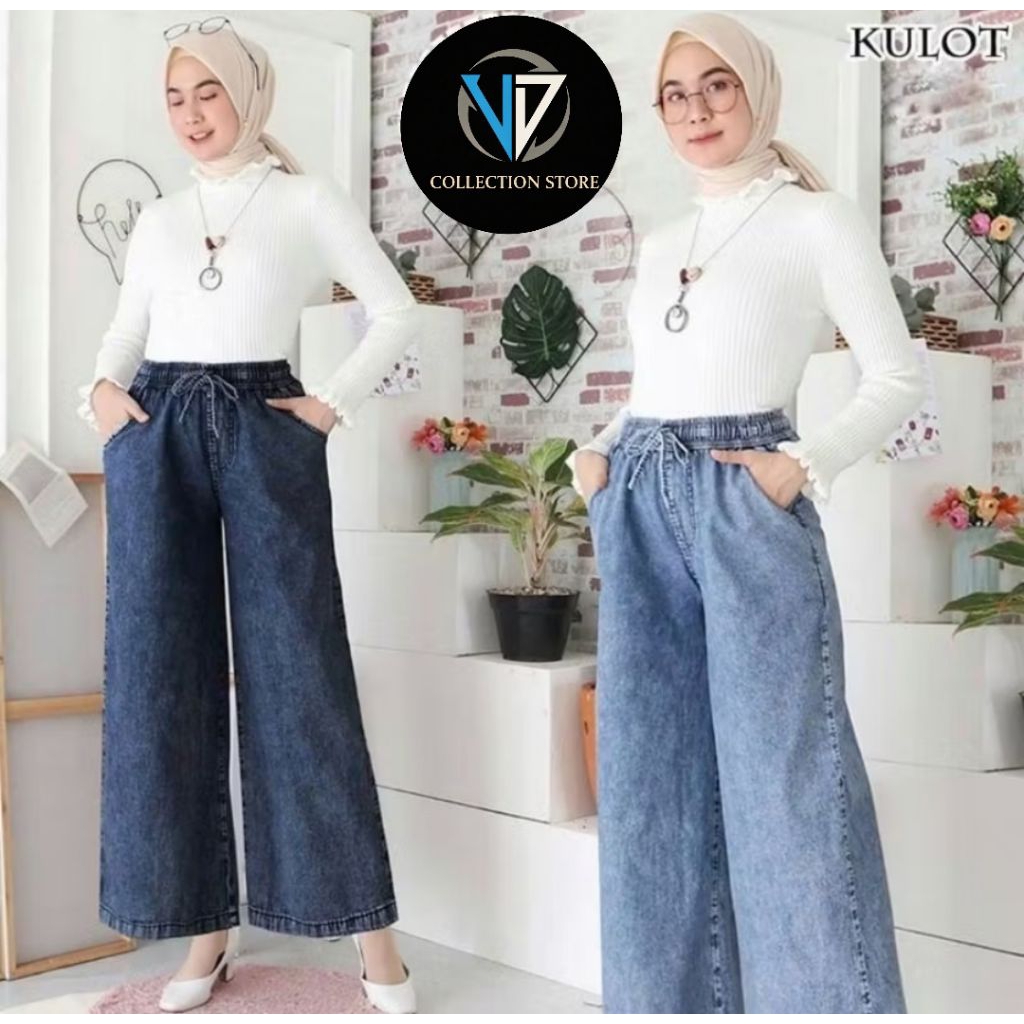 KULOT JEANS JUMBO SNOW TALI SERUT | KULOT JEANS LIPAT PINGGANG FULL KARET PREMIUM
