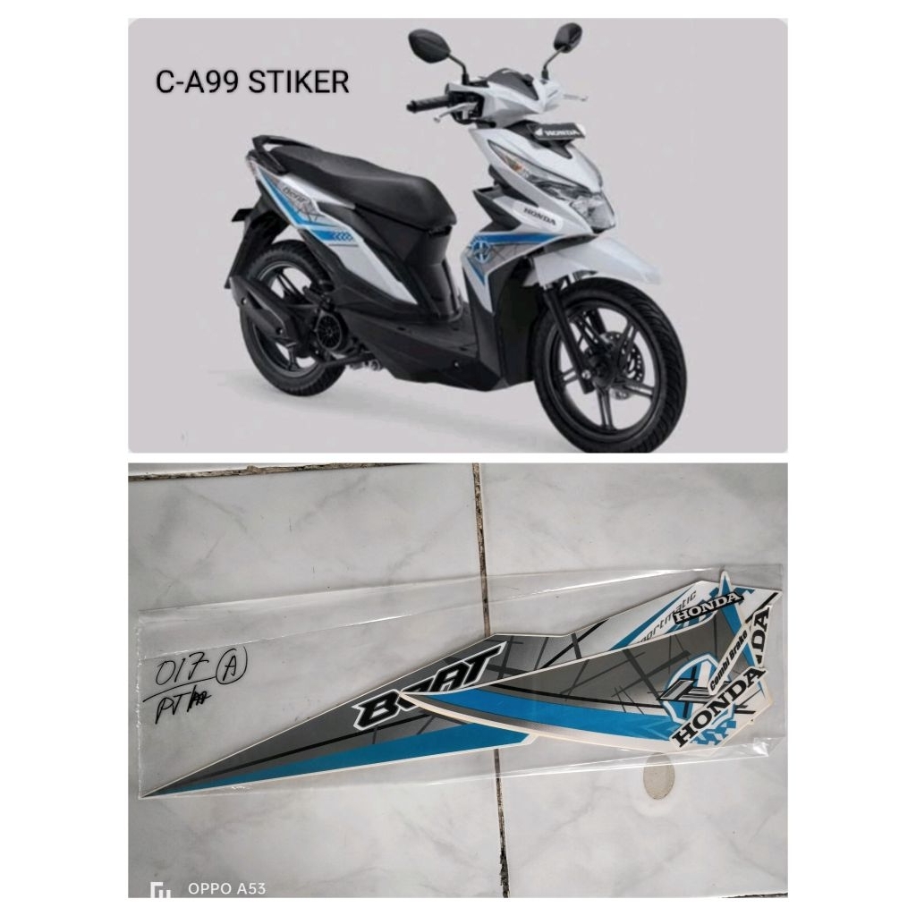 striping original beat 2017 putih merah biru hitam fulset body