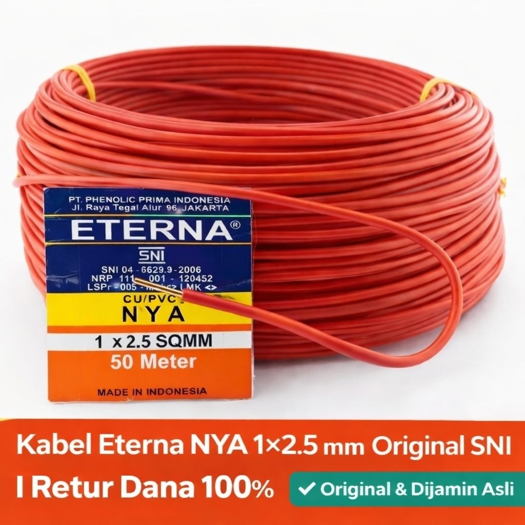 Kabel Eterna 1x2,5 NYA Eceran / Per Meter – Kabel Listrik Tembaga Original