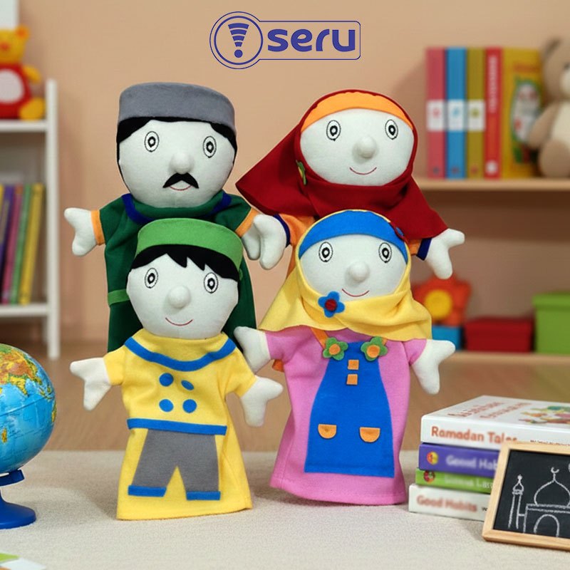 Boneka Tangan Keluarga Muslim isi 4 Boneka Berbusana Muslim - Mainan Edukatif - Kayu Seru
