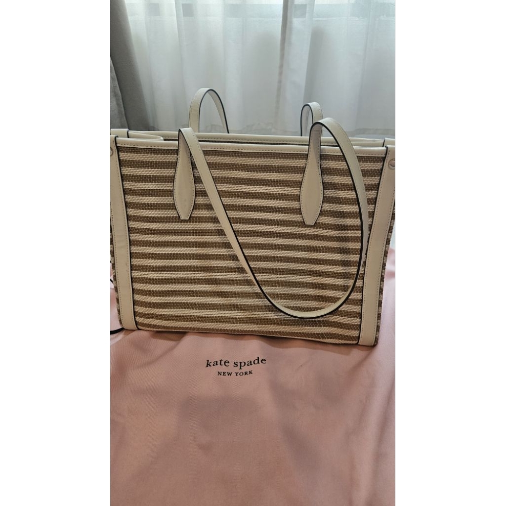 Kate Spade Market Stripe Medium Tote Parchment Multi + dust bag ori & tag (Preloved)