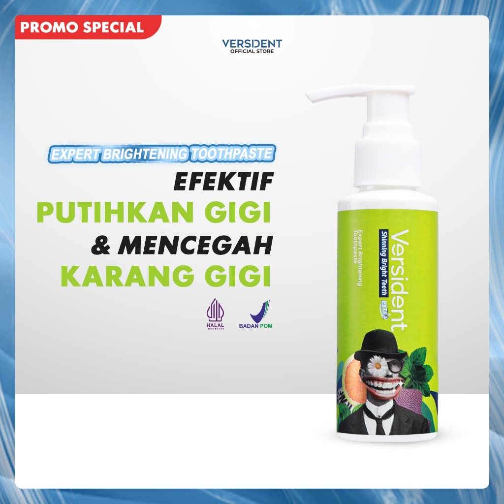 (Promo 7) Versident Shining Bright Teeth - Pasta Pemutih Gigi Kuning, Pembersih Karang Gigi