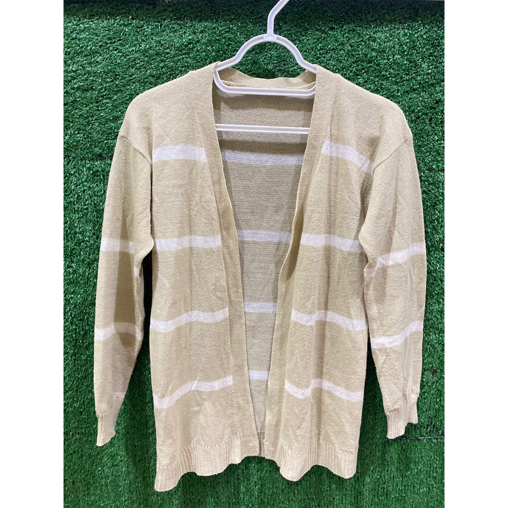 Cardigan Wanita Cokelat Muda Motif Garis