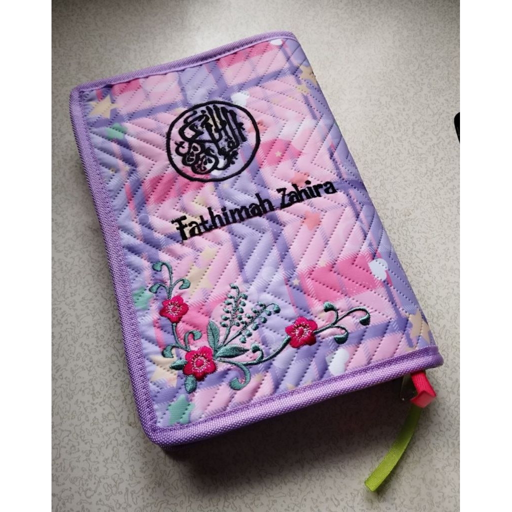 Huna sampul alqur'an custom nama Resleting/ukuran standar A5 bordir nama