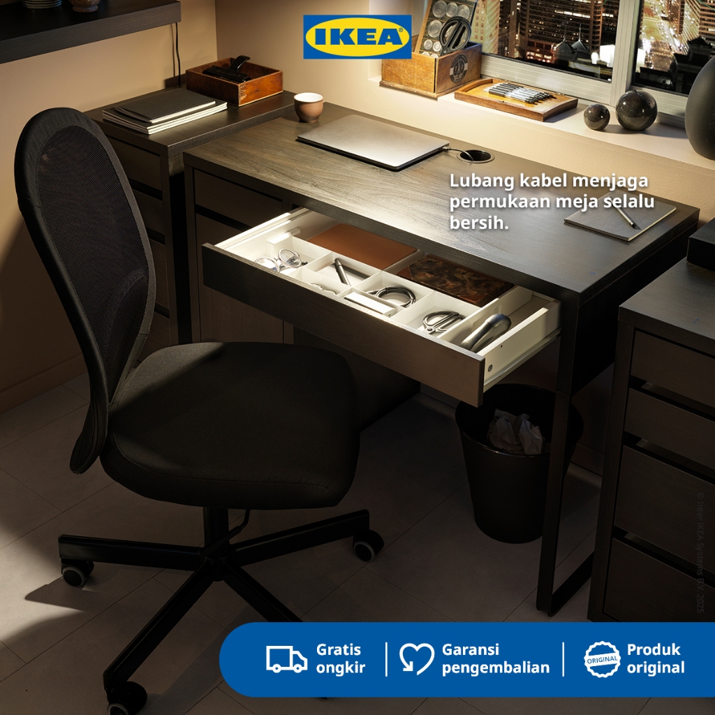 IKEA MICKE Meja Kerja dengan Laci Hitam/Cokelat 105x50 cm