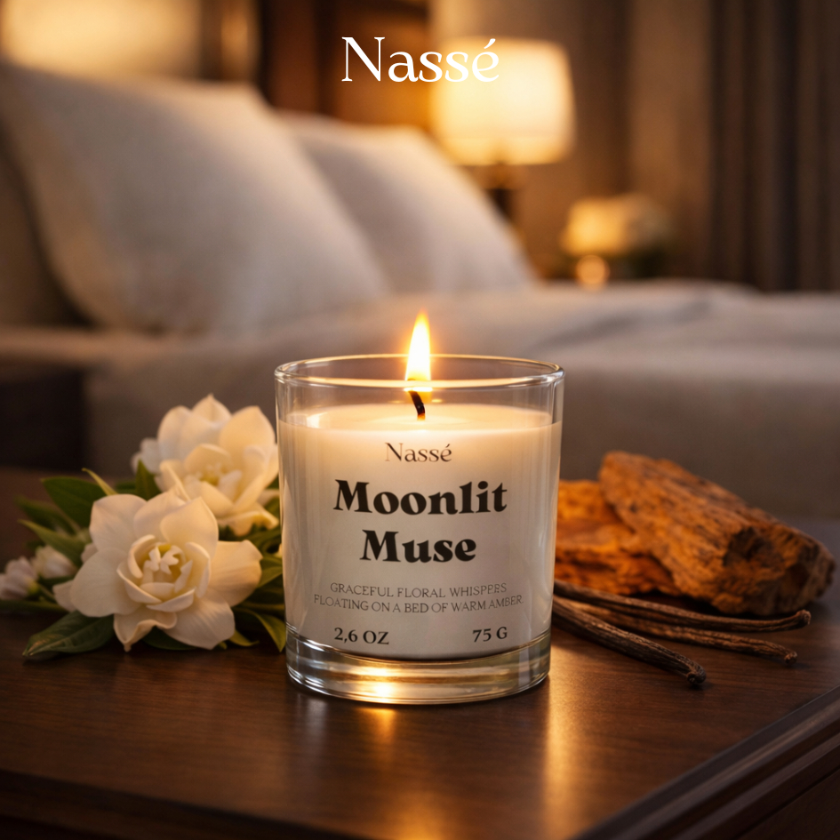 Premium Scented Candle Lilin Aroma Organic Rileksasi Ruangan Tertutup Nasse Moonlit Muse 75gr
