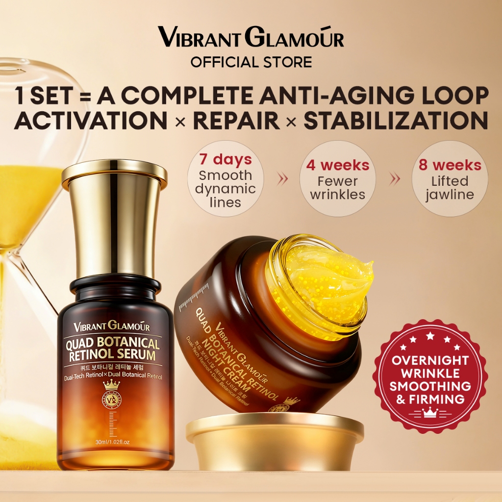 VIBRANT GLAMOUR Quad Retinol Duo 3.0 | Serum + cream | Anti-Wrinkle & Firming | Bakuchiol + Peptida 