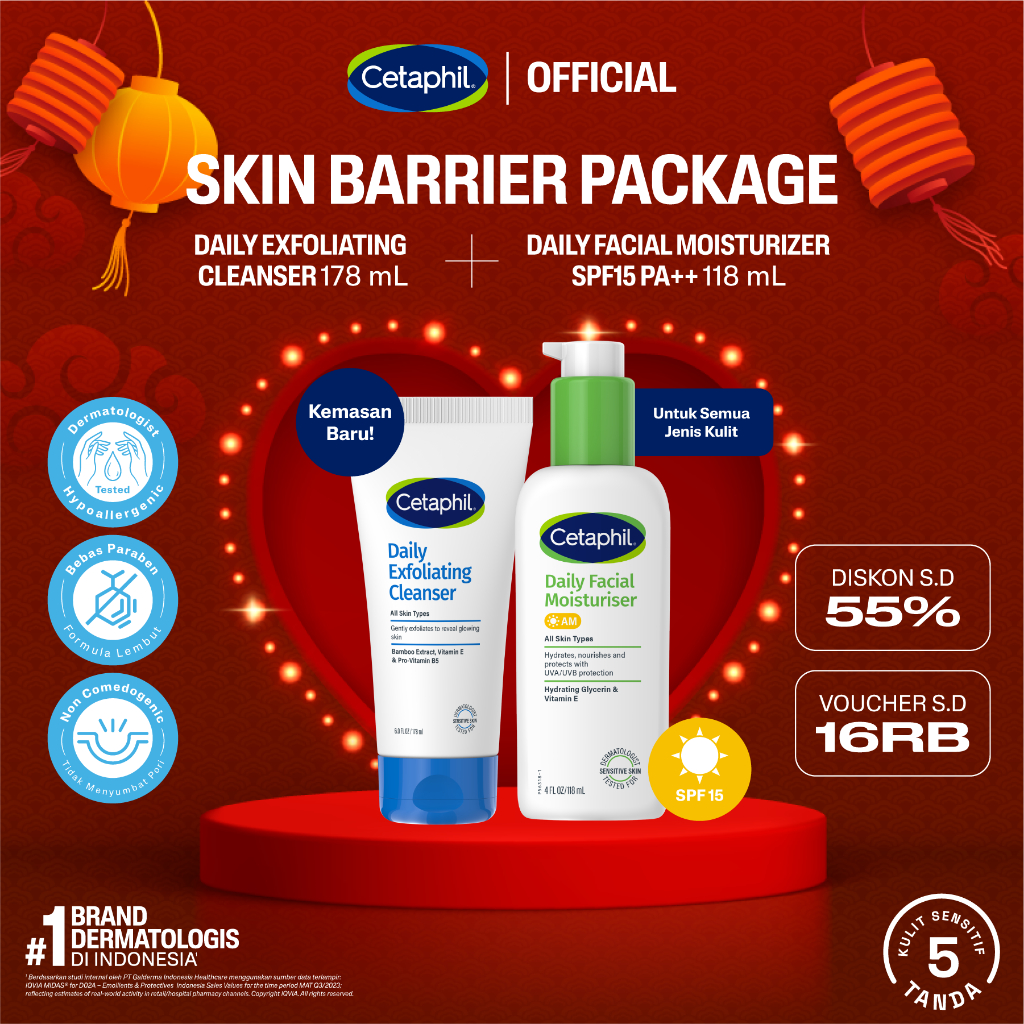 Cetaphil Daily Exfoliating Cleanser 178ml + Daily Facial Moisturizer SPF 15/PA ++ 118ml