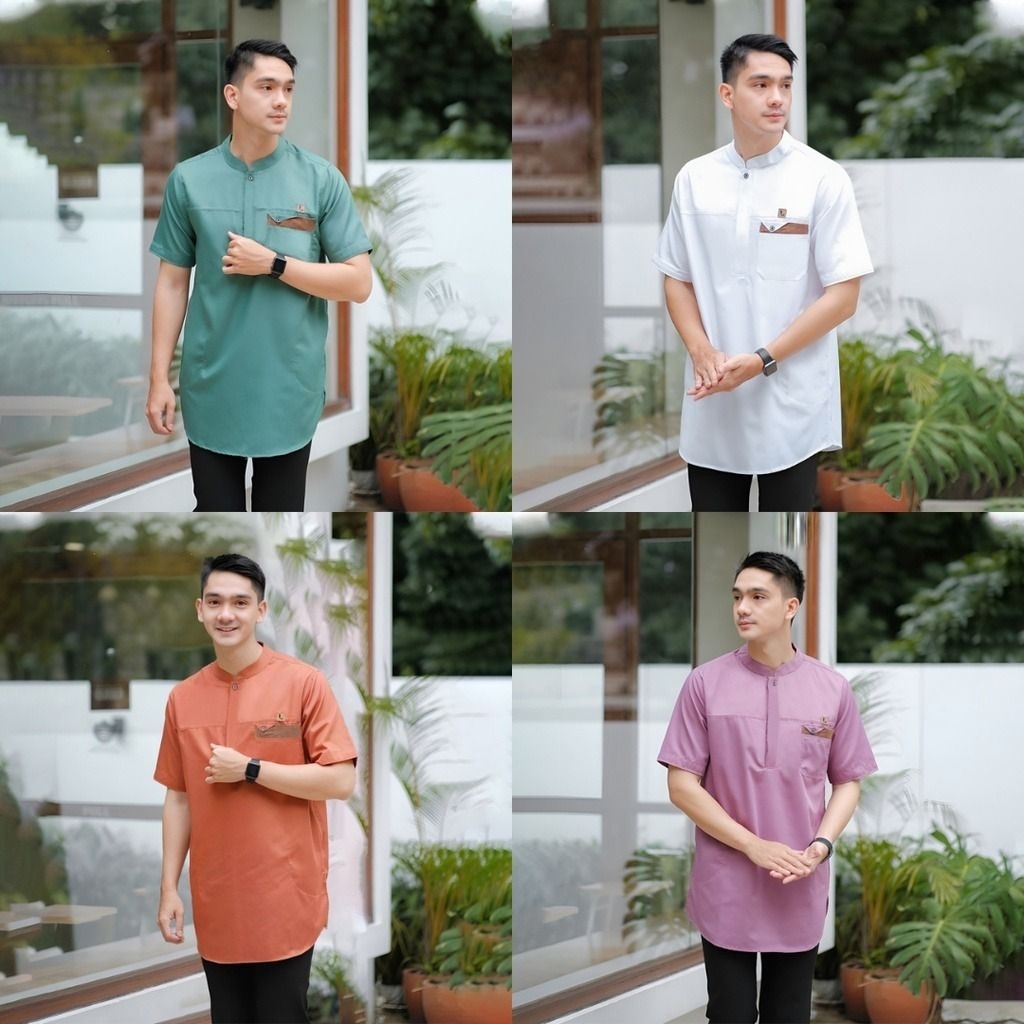 ATTAR - TERBARU BAJU KOKO KURTA LENGAN PENDEK KATUN M L XL XXL JUMBO PRIA AYAH MUSLIM LEBARAN SERAGA