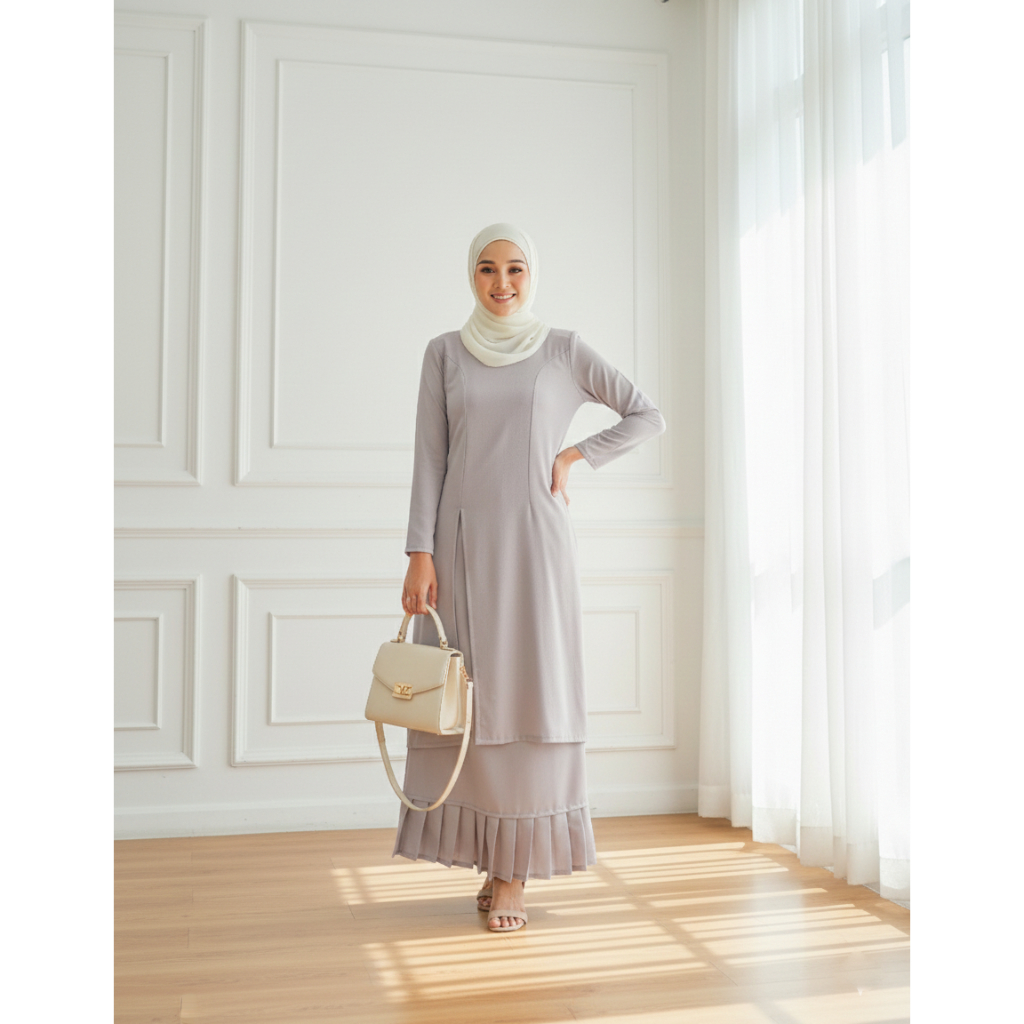 NURAALABEL - AURORA LIGHTGREY tunik set melayu malaysia baju kurung