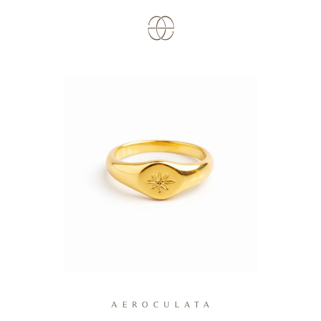 Aeroculata Alice Signet Ring Cincin Signet Wanita Fashion Emas 18k Stainless Steel Anti Karat