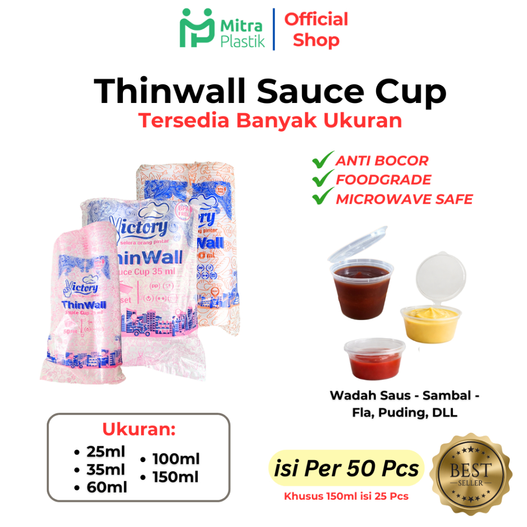 Sauce Cup 25 35 60 100 150 ml isi 50/25 pcs Wadah Tempat Saos Sambal Plastik Thinwall Klip Food Grad