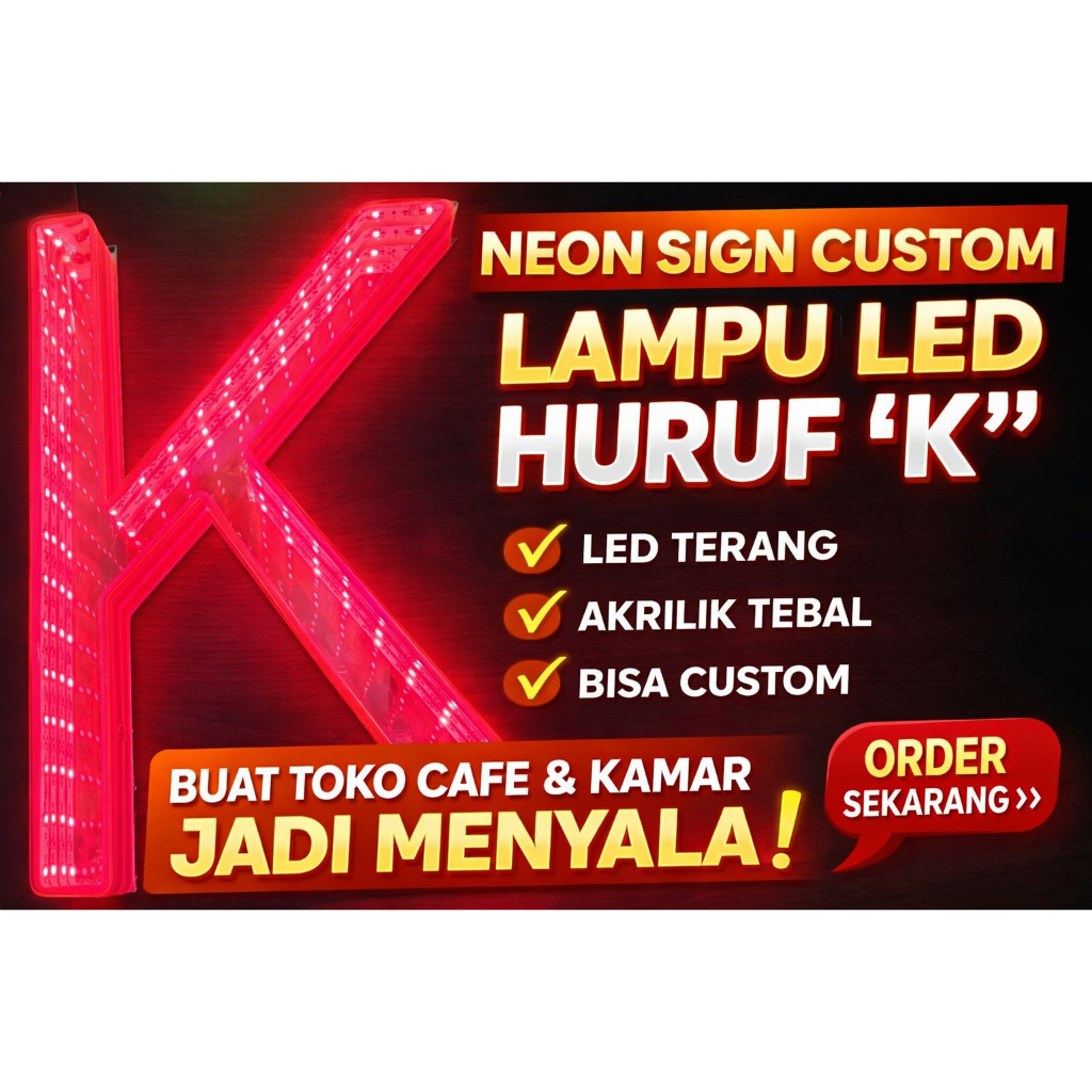 Lampu LED Huruf  Custom | Neon Sign LED Akrilik | Lampu Nama Hias Dinding Toko Kamar Cafe