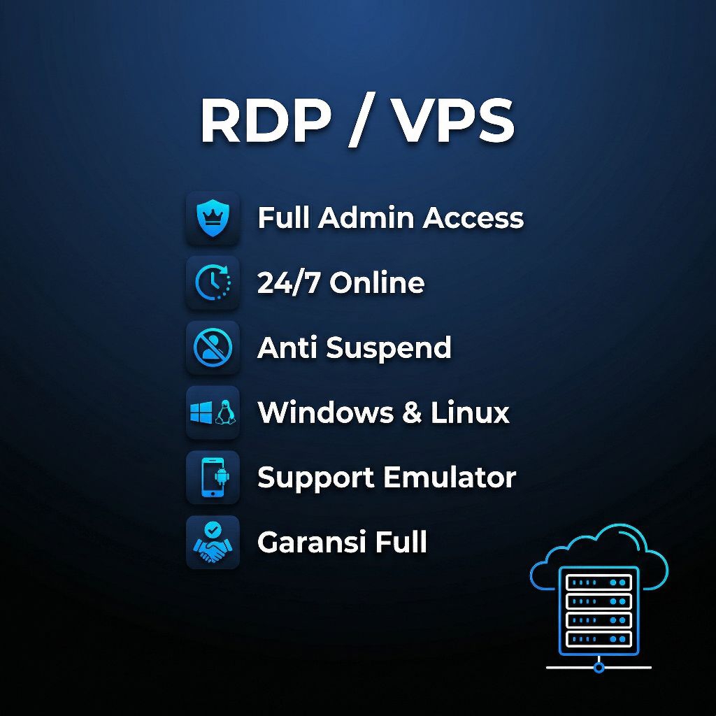 VPS RDP Windows Linux 32GB RAM 8CPU Full Admin Garansi