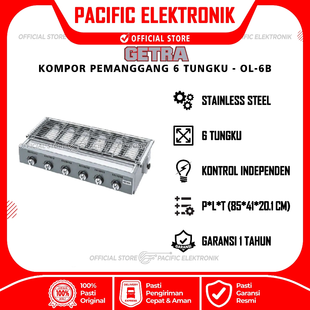 Kompor Pemanggang GETRA 6 Tungku OL-6B / OL6B