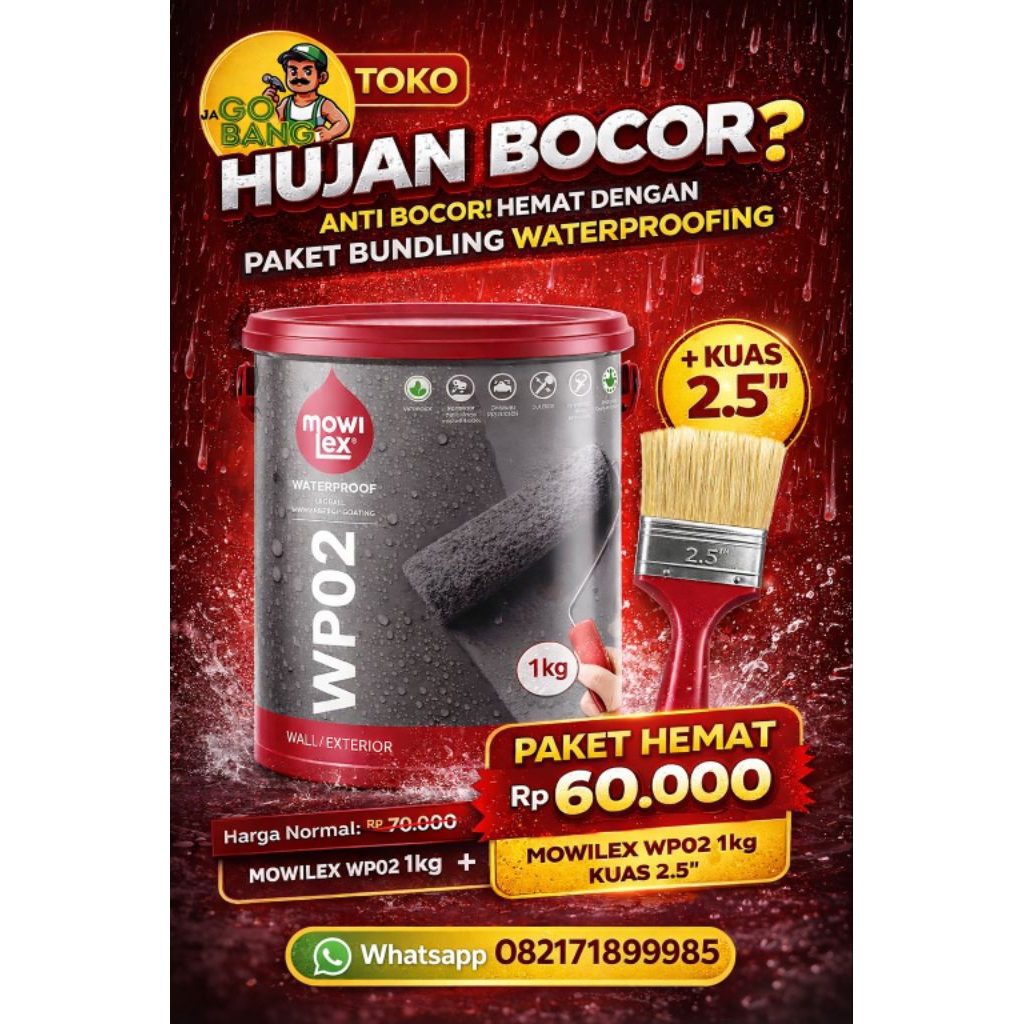 Mowilex WP02 Waterproof Cat Pelapis Anti Bocor 1Kg (warna Ash Grey)
