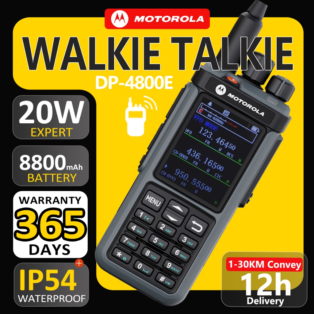 HT Motorola DP4800E Walkie Talkie Jarak Jauh 30KM 20W Tri Band Two Way Radio Copy Frequency 8800mAh 