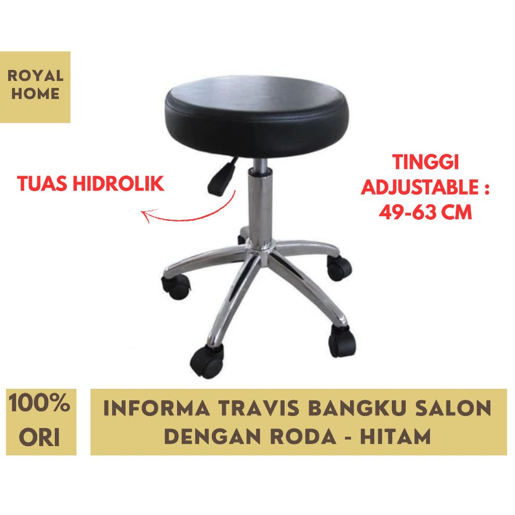 Informa Travis Bangku Salon Dengan Roda Hitam Tinggi Dapat Disesuaikan Adjustable Height Stool Bangk