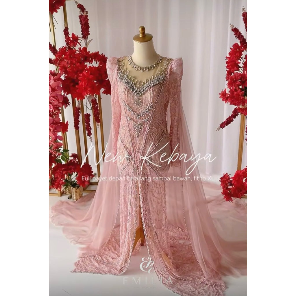 Kebaya Pengantin Full set dusty pink rose gold