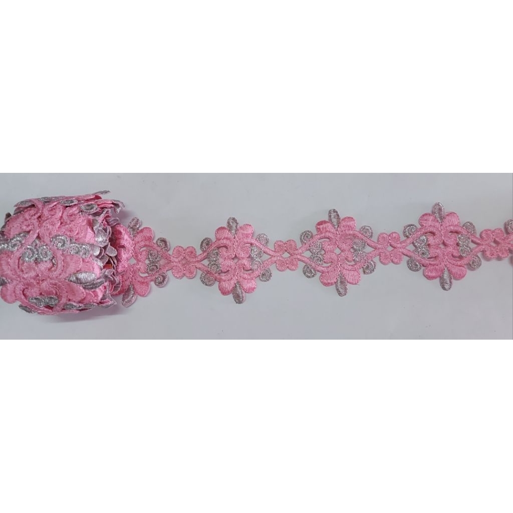 Renda Bordir kombinasi silver, Renda kebaya gamis 5yard